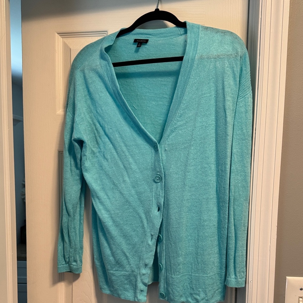 Linen Women's aqua Blue Sweater Cardigan